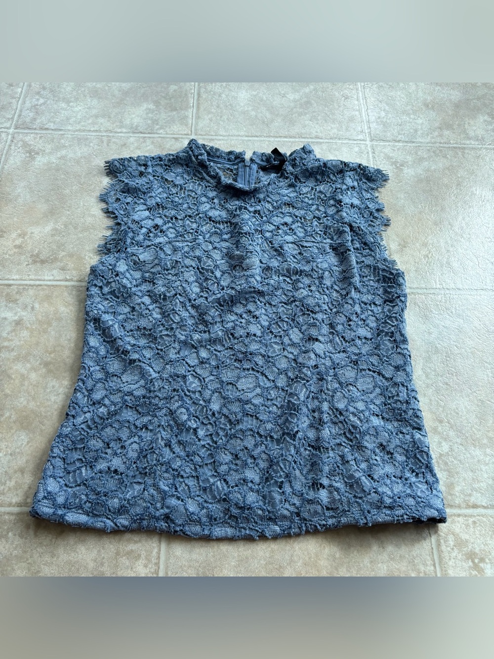 White House Black Market Blue Lace Mock Neck Sleeveless Top